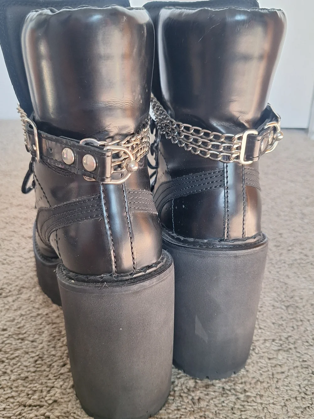 Fenty PUMA by Rihana Black Mid Calf Platform Boots Lace Up Size 6 W/chain Detail